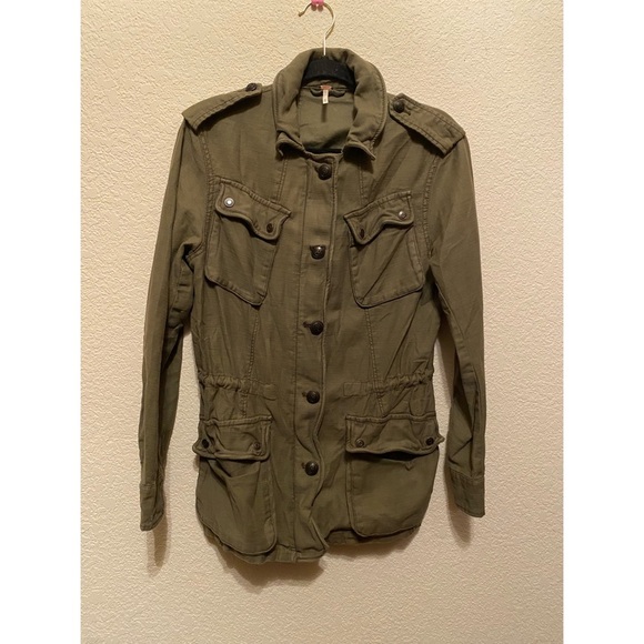 Olive Green Military Style Free People Utility Jacket - Picture 1 of 9